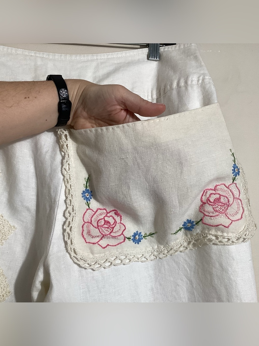 Upcycled Reworked Patchwork Linen Pants Size 12 - Picture 10 of 16